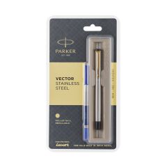 Parker Vector Stainless Steel Gold Trim Roller Ball Pen