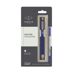 Parker Vector Standard Roller Ball Pen Chrome Trim Blue Body Color