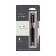 Parker Vector Standard Roller Ball Pen Chrome Trim Black Body Color