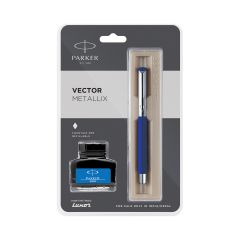 Parker Vector Metallix Fountain Pen Blue Body Color (Fine Nib )With Quink