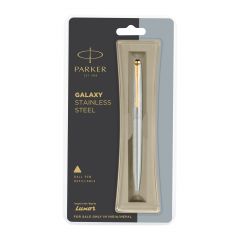 Parker Galaxy Stainless Steel Ball Pen, Refillable, Gold Trim (1 Count, Ink - Blue), Perfect for Gifting, Premium Pen for Professionals and Writers