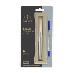 Parker Galaxy Stainless Steel Gold Trim Roller Ball Pen