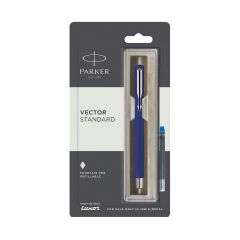 Parker Vector Standard Fountain Pen Fine Tip With 1 Ink Cartridge Blue Body Color