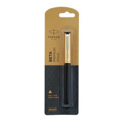 Parker Beta Premium Ball Pen Chrome Trim Systemark Gold Finish Cap