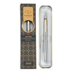 Parker Jotter Stainless Steel Ball Pen Gold Trim - India Origin