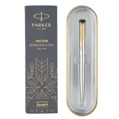 Parker Vector Stainless Steel Ball Pen Gold Trim