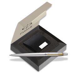 Parker Jotter Stainless Steel Ball Pen Gold Trim With Card Holder Gift Set