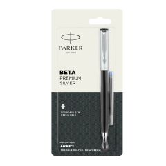 Parker Beta Premium Fountain Pen Chrome Trim Silver Finish Cap + 1 Ink Cartridge Free