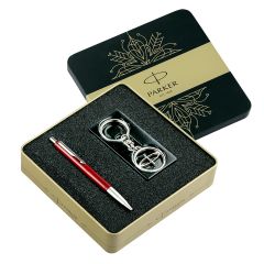 Parker Vector Standard Ball Pen Chrome Trim+ Parker Logo Keychain