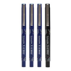 Luxor LX-Max Needle Tip Pens, Pack of 4 - 3 Blue + 1 Black, Ideal for Extended Writing Sessions